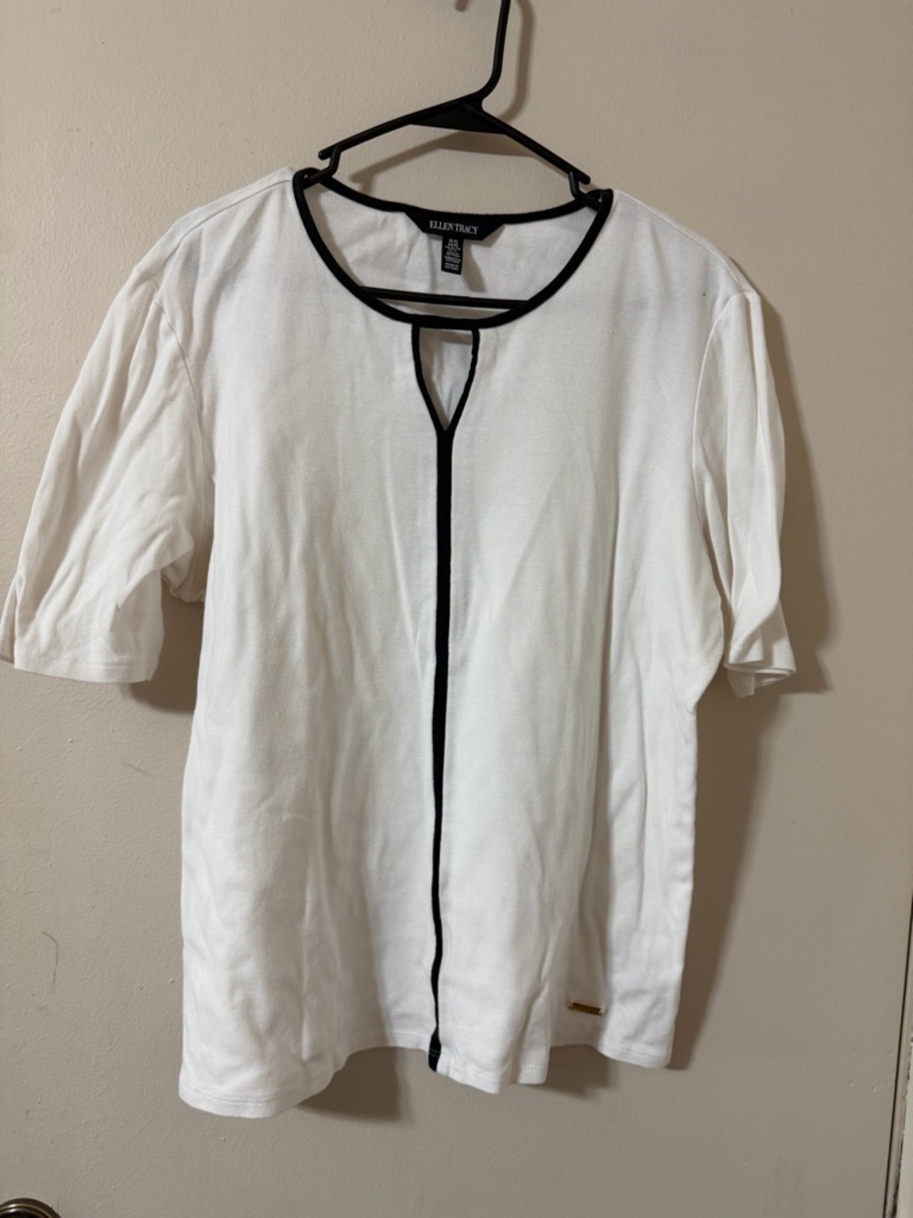 Ellen Tracy White Blouse with Black Trim